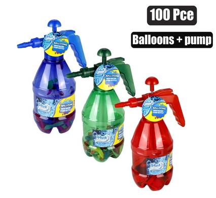 Balloon pumper & 100 water balloons asst