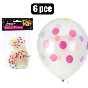 Balloons helium 6pc trsprnt dots f-01