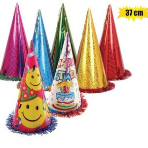 Hat cone with tinsel assorted 37cm