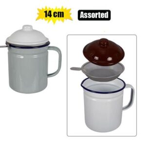 Oil pot enamel 14cm w/strainer