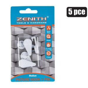 Picture-hook+pin wht 5pce med(4kg)zenith