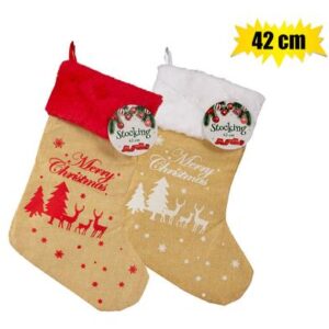 Xmas stocking hessian w prnt 42cm