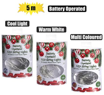 Xmas lights b/o in 50led 5m asstd-static