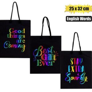 Gift-bag ppr eng words lrg 25x32cm black