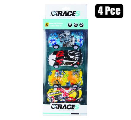 Vehicle racer graffiti 4pc 9.5cm