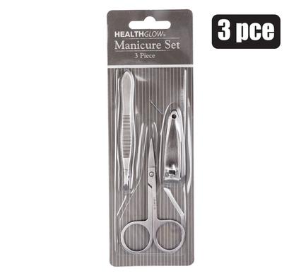 Nail manicure set s/s 3pc blister h/glow