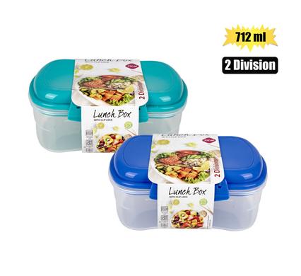 Lunch box 2-div w/clip lock lid 712ml