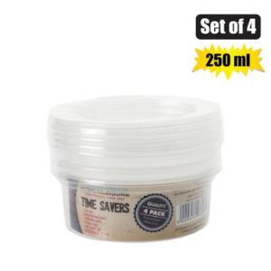 Container clear 4pce 250ml round 4cm h