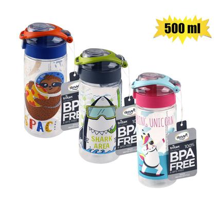 Water bottle 500ml tritan 3-asstd prints