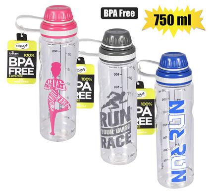 Water bottle 750ml tritan 3-asstd prints