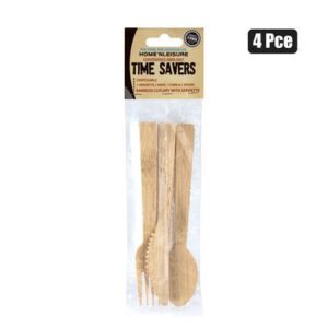Bamboo cutlery 4pc w/serviette
