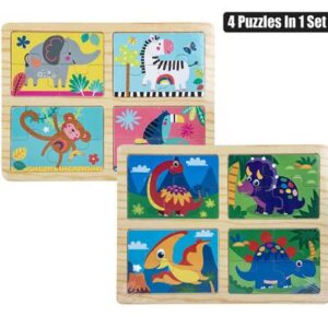 Puzzle wood tray asstd 4 x 4pc